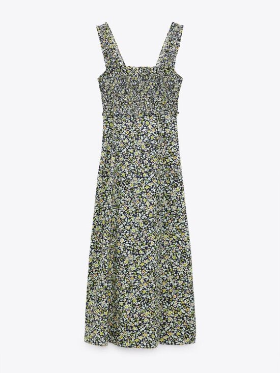 Zara Dresses & Skirts - Zara Floral Smocked Midi Dress Size M Square Neck Cottagecore